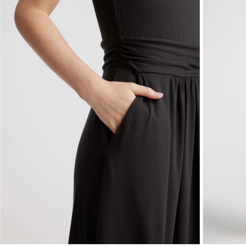 Quince Tensel Jersey Ruched Dress in Black or Navy Last Navy XS - Picture 2 of 9